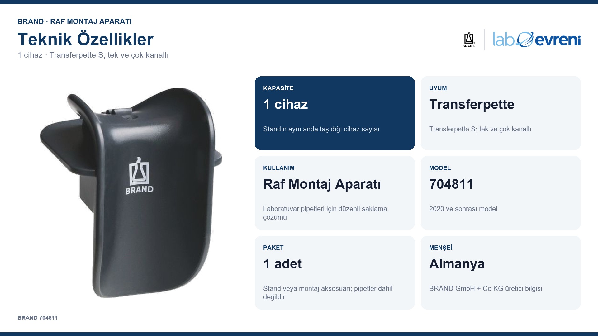 BRAND 704811 raf montaj aparatı teknik değer kartları