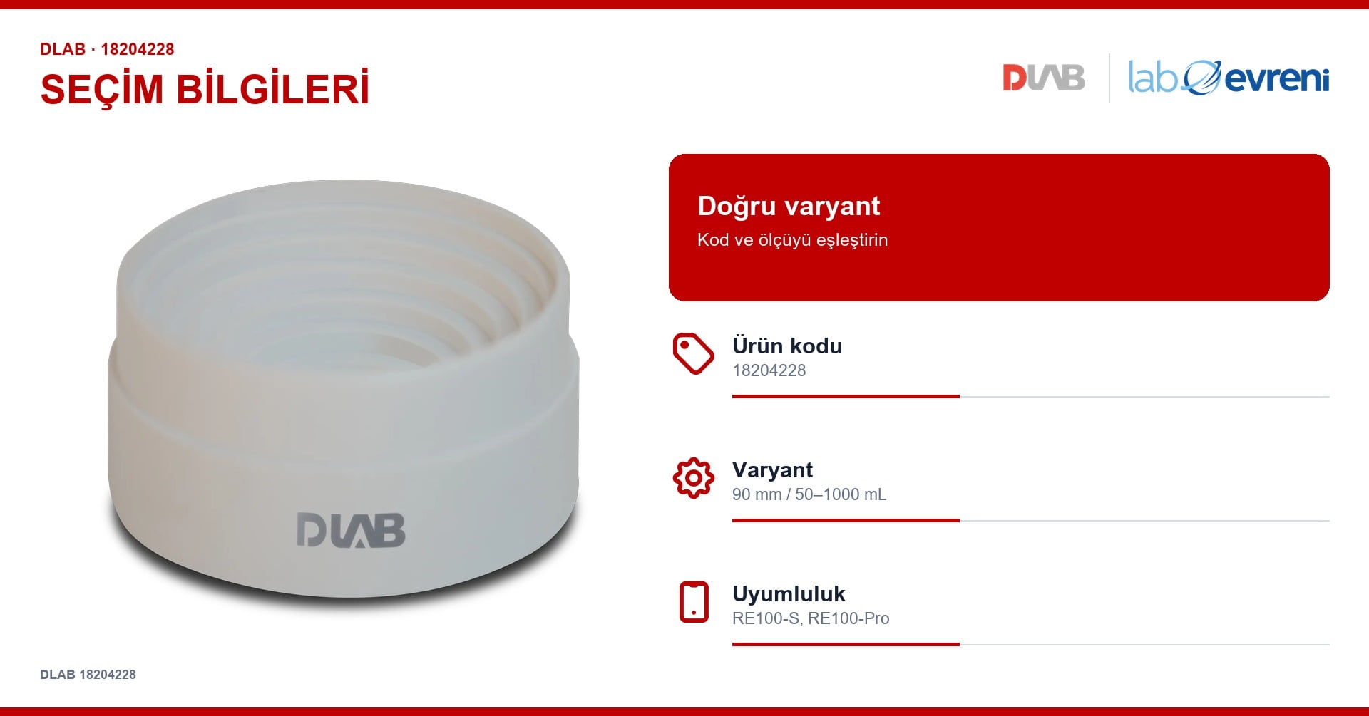 DLAB 18204228 balon tutucu için kod, varyant ve cihaz uyumluluğu seçim kartı
