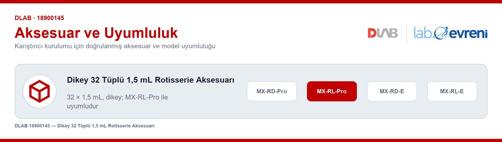 DLAB 18900145 dikey 32 tüplü 1,5 ml rotisserie aksesuarı uyumluluk şeması