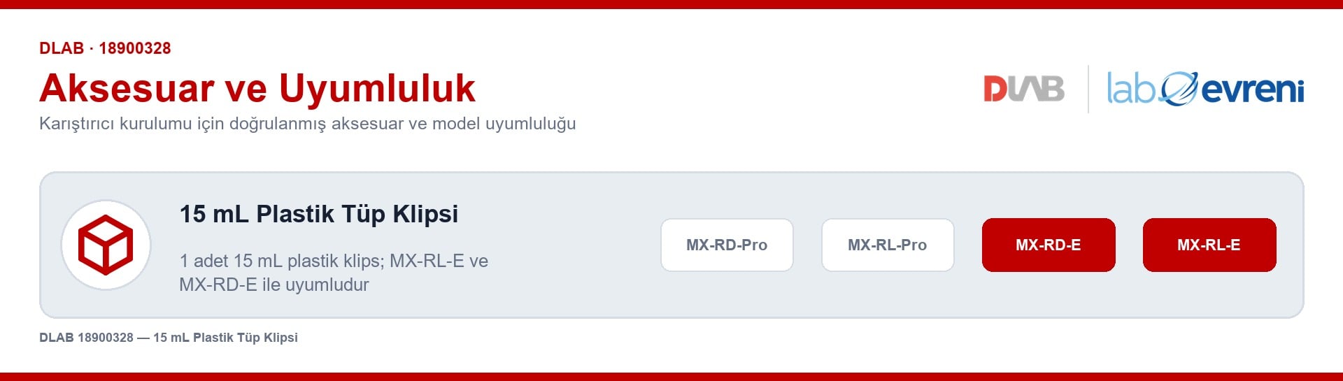 DLAB 18900328 15 ml plastik tüp klipsi uyumluluk şeması