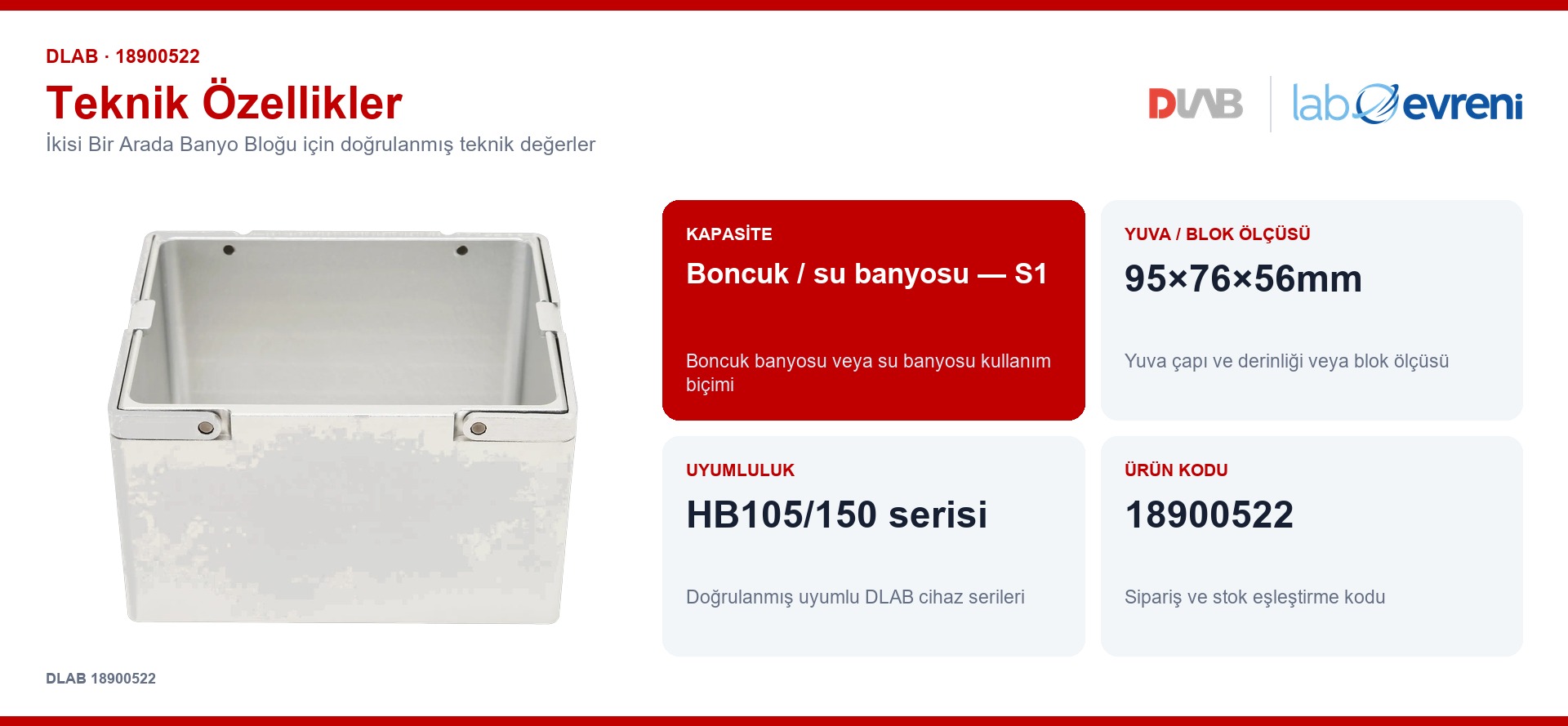 DLAB 18900522 i̇kisi bir arada banyo bloğu için kapasite, uyumluluk ve ürün kodu değerleri