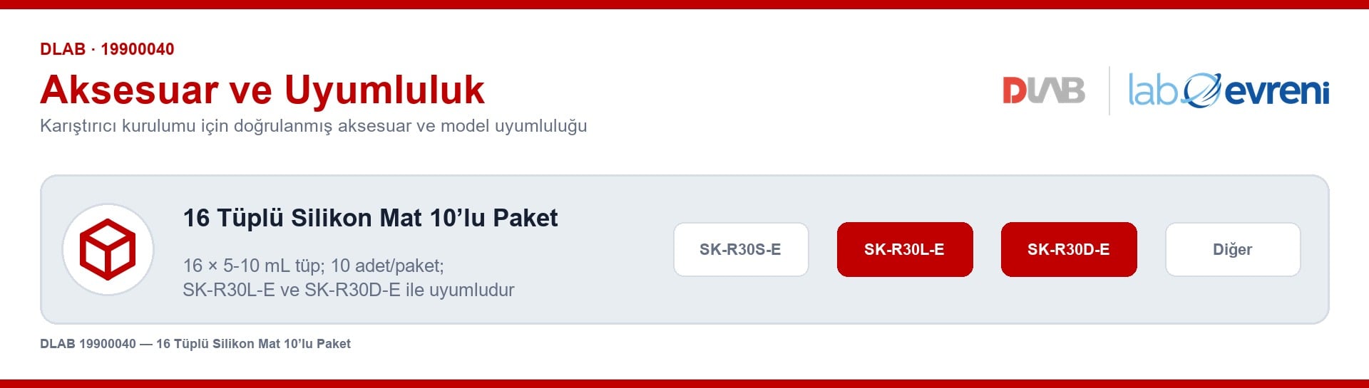 DLAB 19900040 16 tüplü silikon mat 10’lu paket uyumluluk şeması