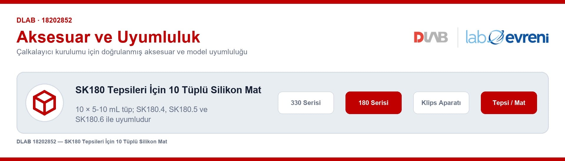 DLAB 18202852 sk180 tepsileri i̇çin 10 tüplü silikon mat için çalkalayıcı model uyumluluğu