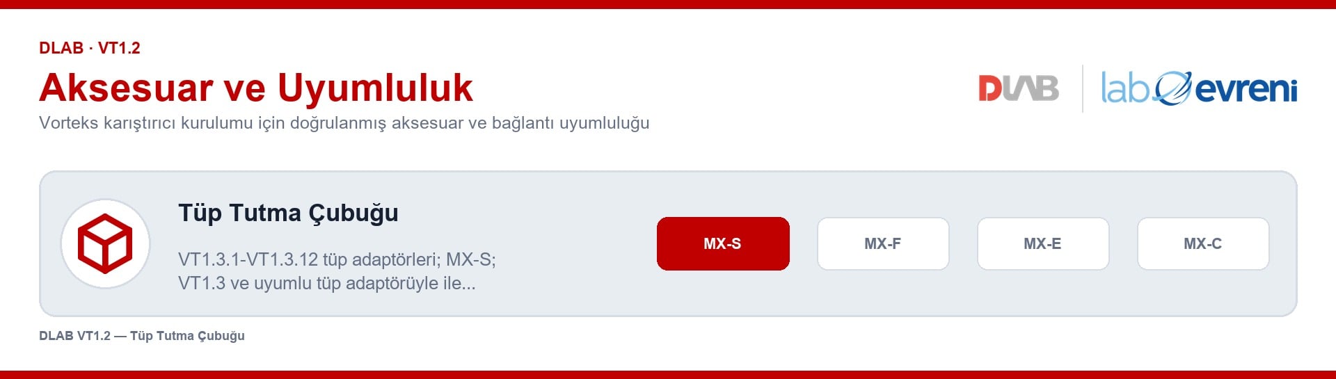 DLAB VT1.2 tüp tutma çubuğu için vorteks uyumluluk şeması