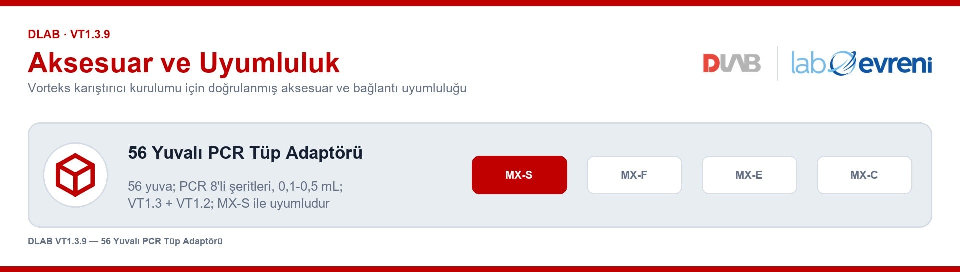 DLAB VT1.3.9 56 yuvalı pcr tüp adaptörü için vorteks uyumluluk şeması