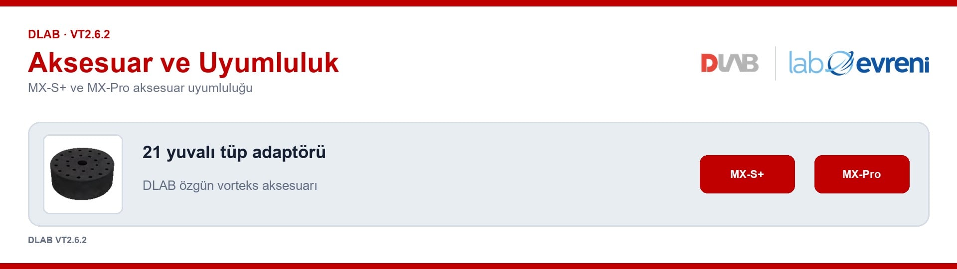 DLAB VT2.6.2 tüp adaptörü için cihaz uyumluluk özeti