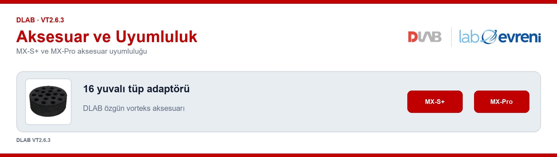 DLAB VT2.6.3 tüp adaptörü için cihaz uyumluluk özeti