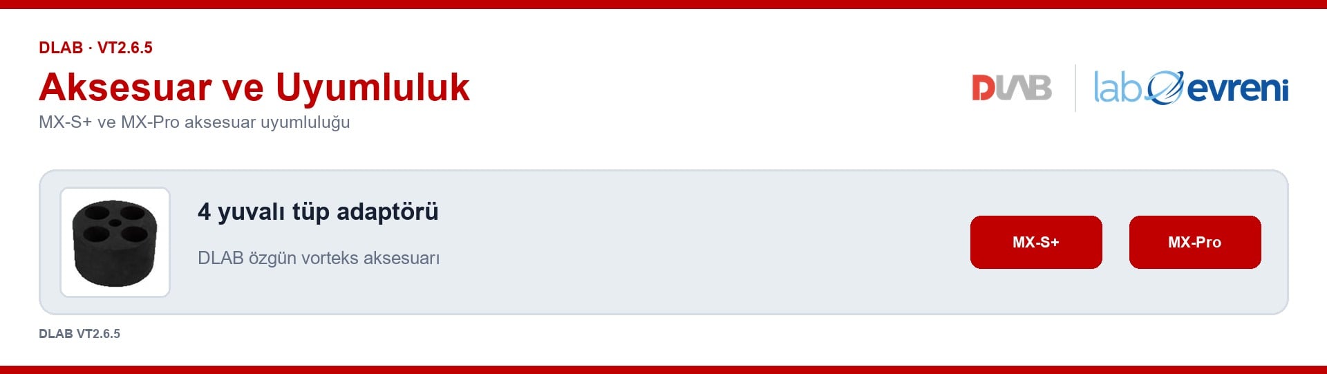 DLAB VT2.6.5 tüp adaptörü için cihaz uyumluluk özeti