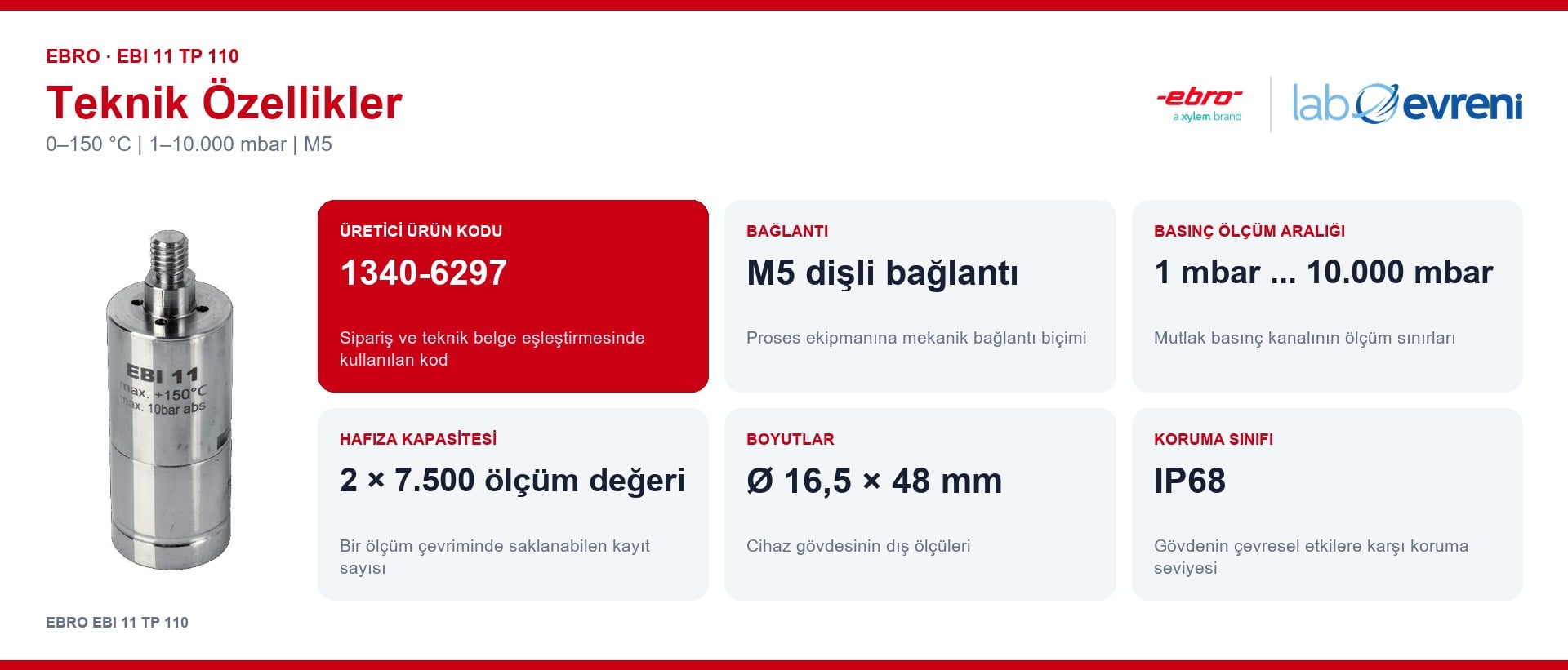 EBRO EBI 11 TP 110 Veri Kaydedici temel teknik özellikleri