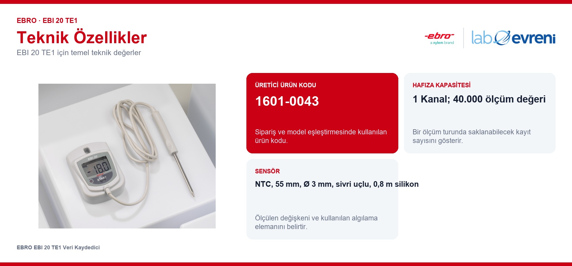 EBRO EBI 20 TE1 ürününün temel teknik özellikleri