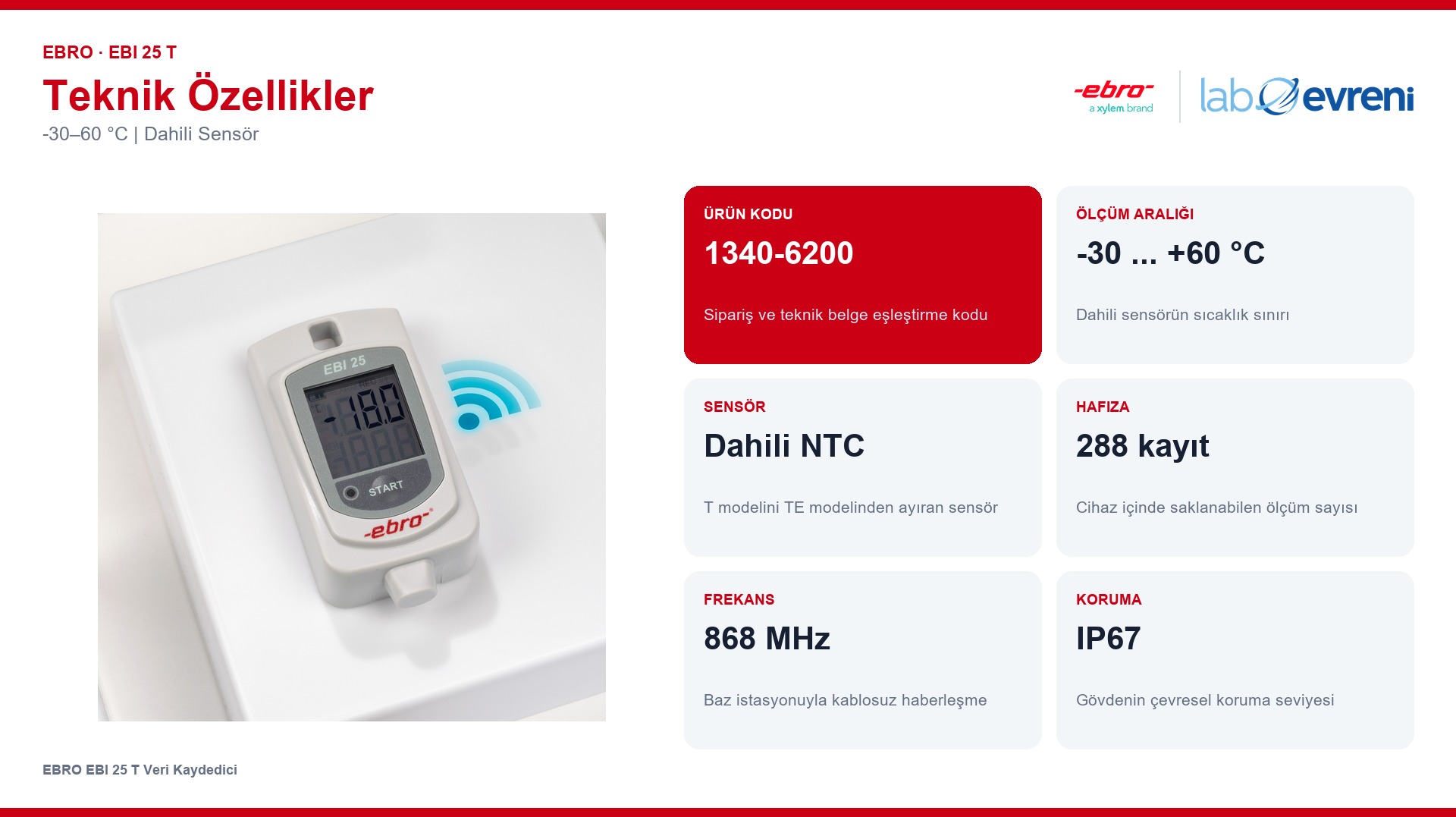 EBRO EBI 25 T Veri Kaydedici temel teknik özellikleri