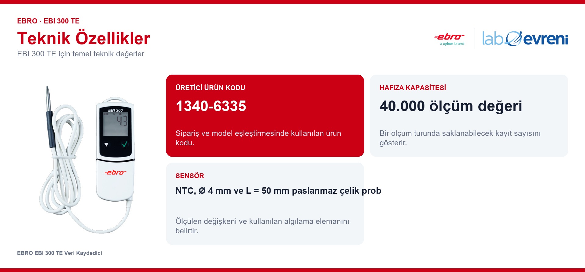 EBRO EBI 300 TE ürününün temel teknik özellikleri