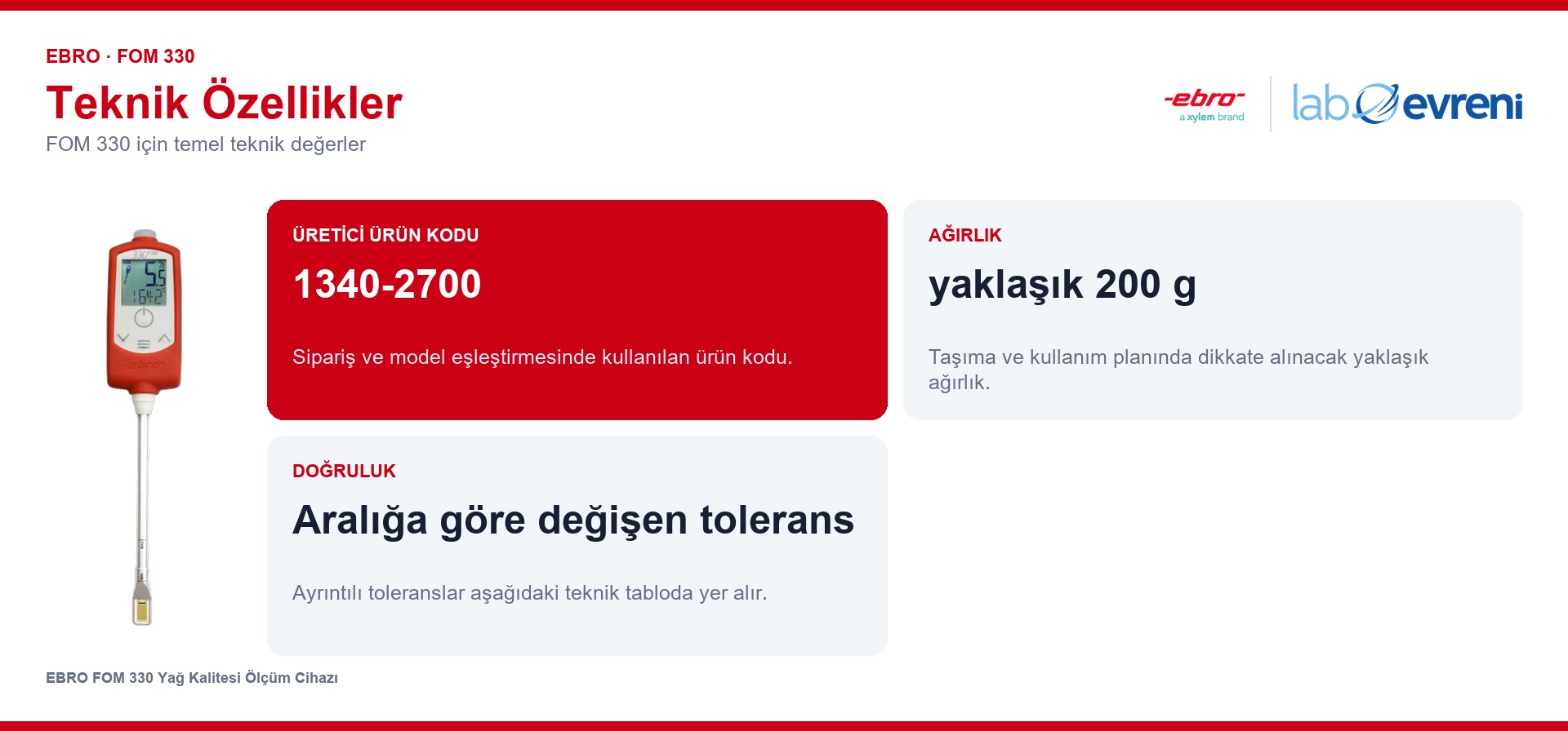 EBRO FOM 330 ürününün temel teknik özellikleri