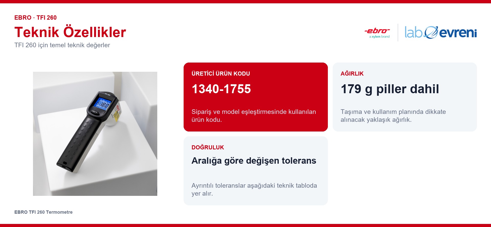 EBRO TFI 260 ürününün temel teknik özellikleri
