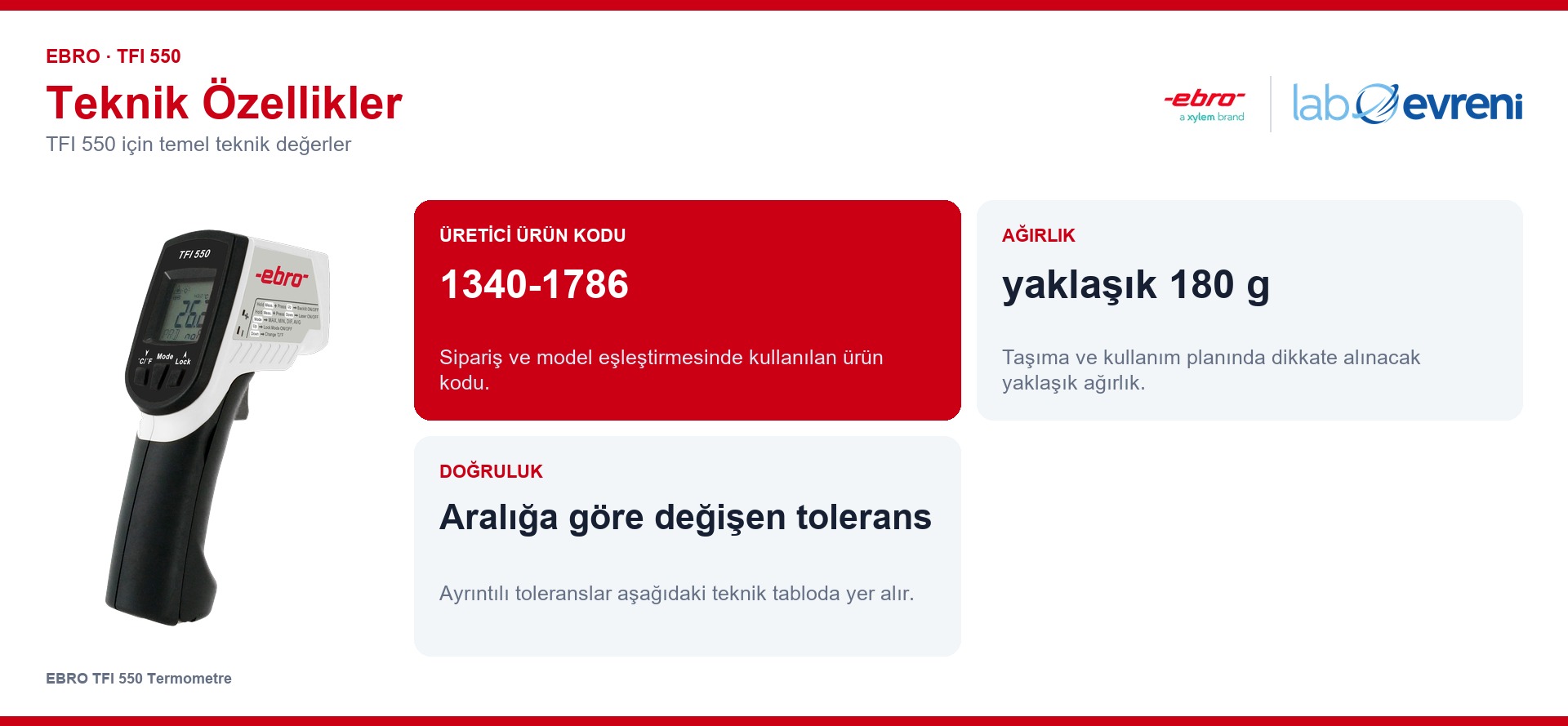 EBRO TFI 550 ürününün temel teknik özellikleri