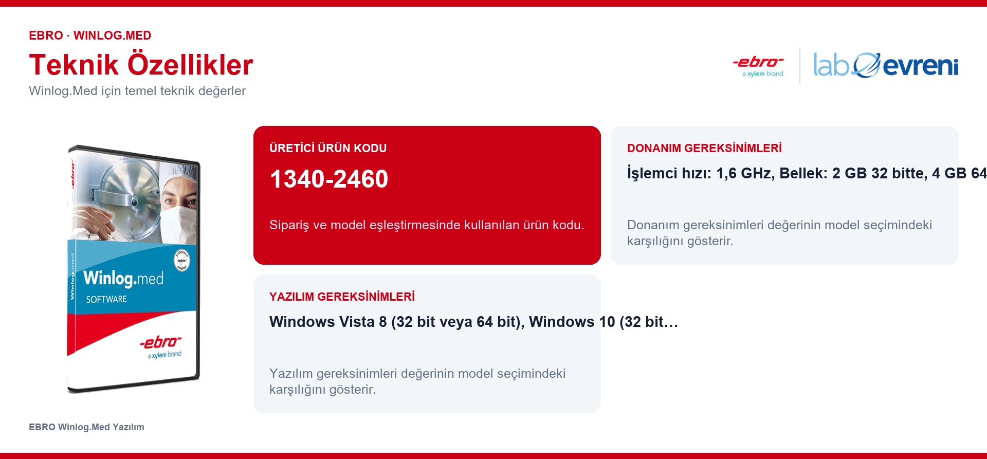 EBRO Winlog.Med ürününün temel teknik özellikleri