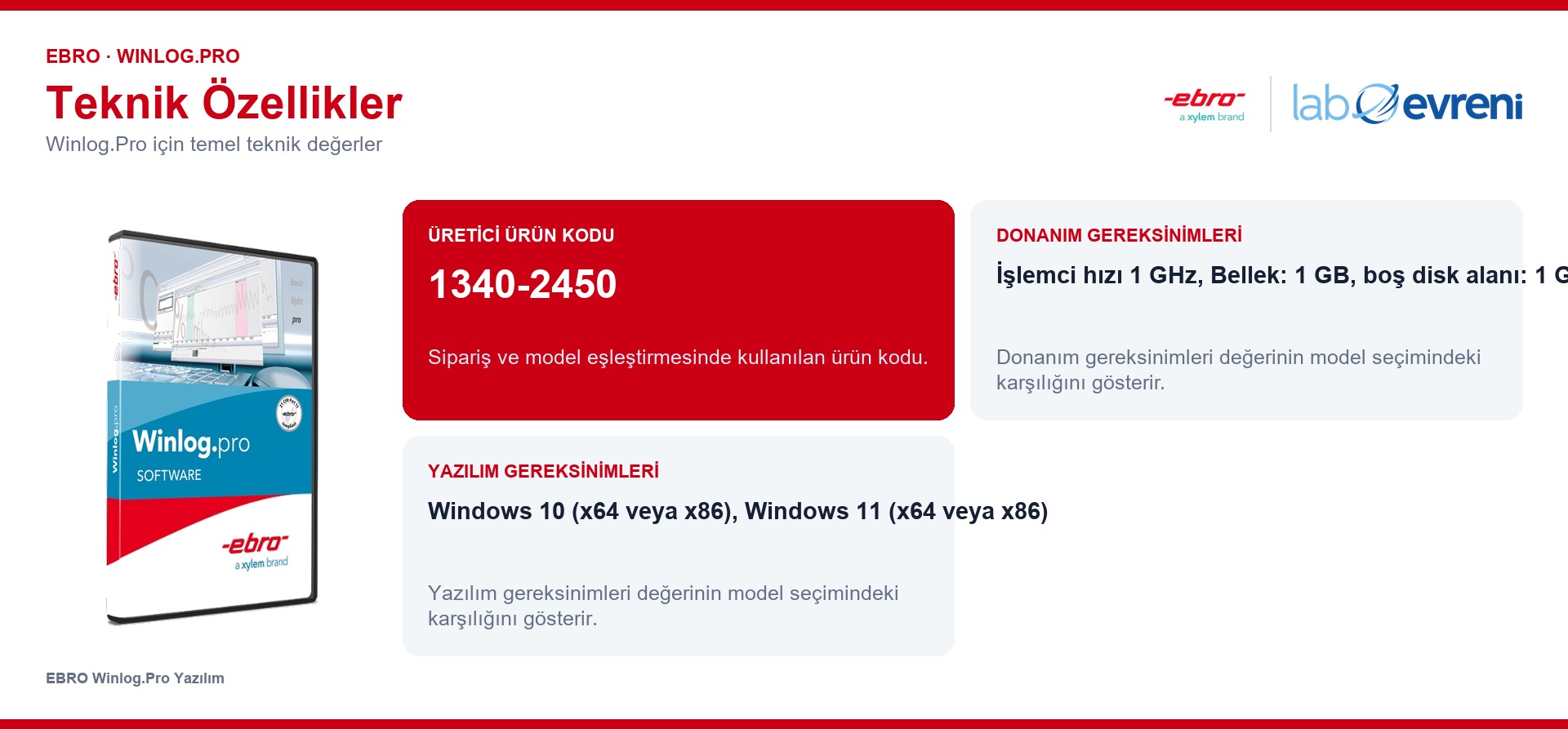 EBRO Winlog.Pro ürününün temel teknik özellikleri