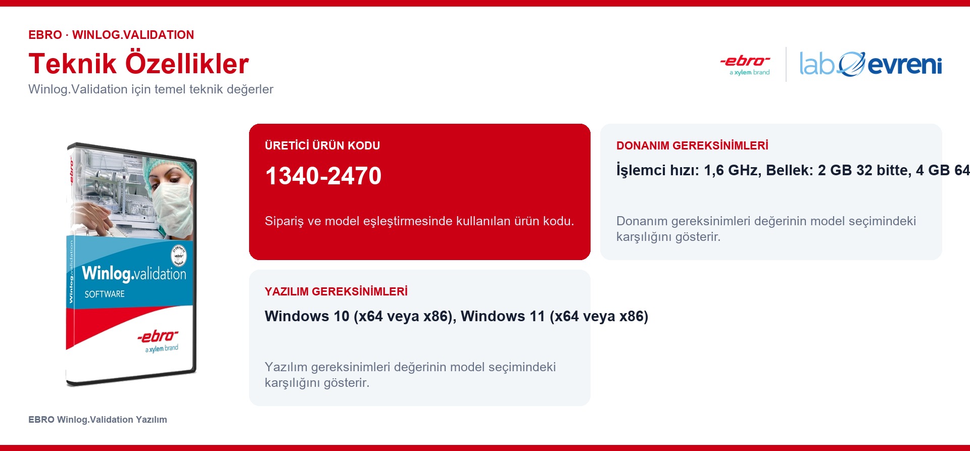 EBRO Winlog.Validation ürününün temel teknik özellikleri