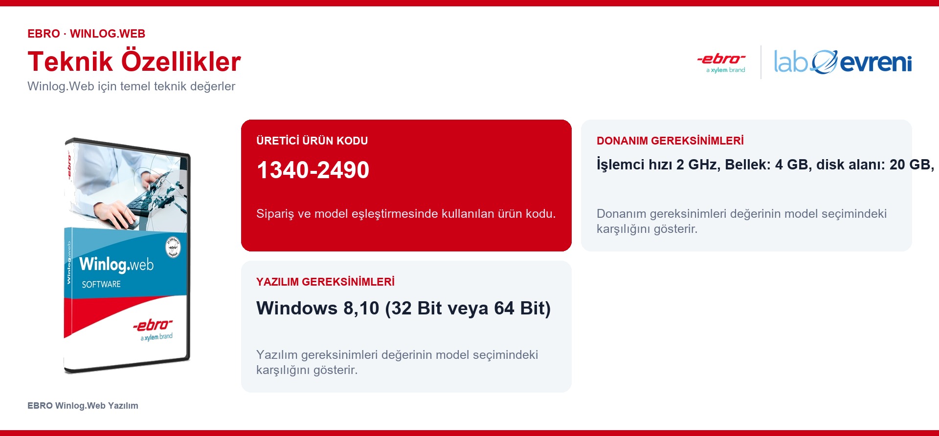 EBRO Winlog.Web ürününün temel teknik özellikleri