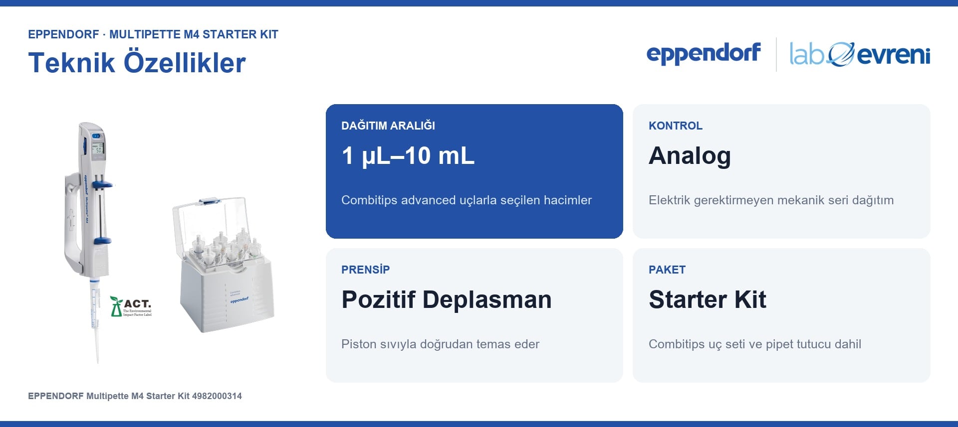 EPPENDORF Multipette M4 4982000314 Starter Kit | 1 µL–10 mL teknik değer kartları