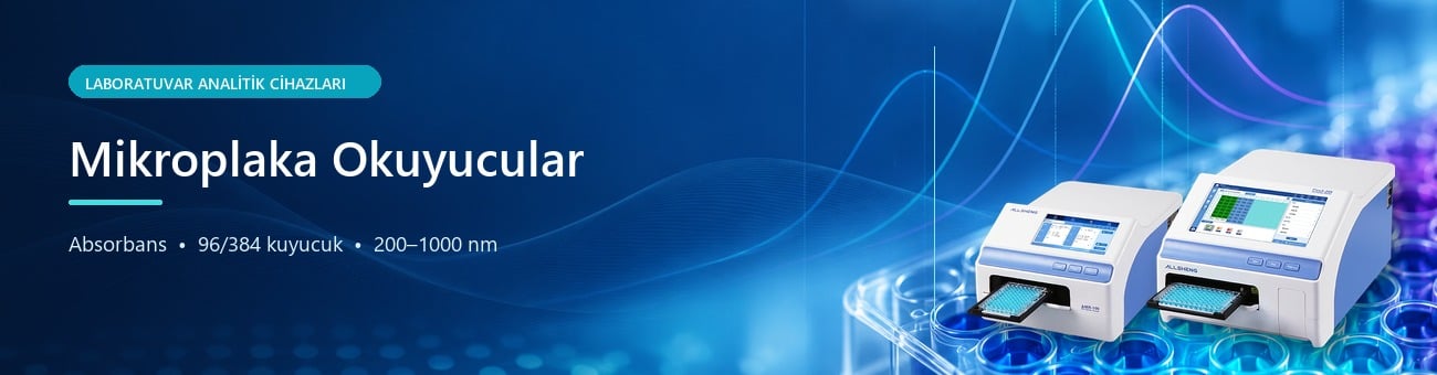 Mikroplaka okuyucu cihazlarını ve optik ölçüm temasını gösteren Mikroplaka Okuyucular kategori görseli