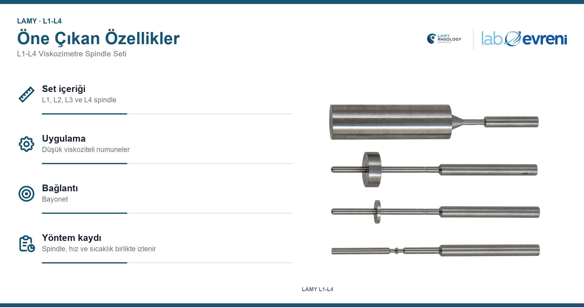LAMY L1-L4 spindle setinin dört ölçüm elemanı ve öne çıkan kullanım özellikleri
