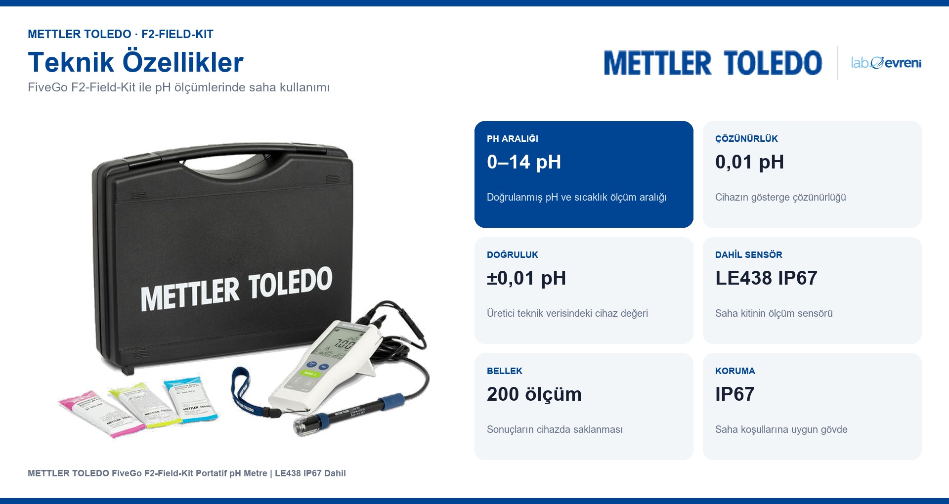 FiveGo F2-Field-Kit ph aralığı, sensör ve bellek bilgileri