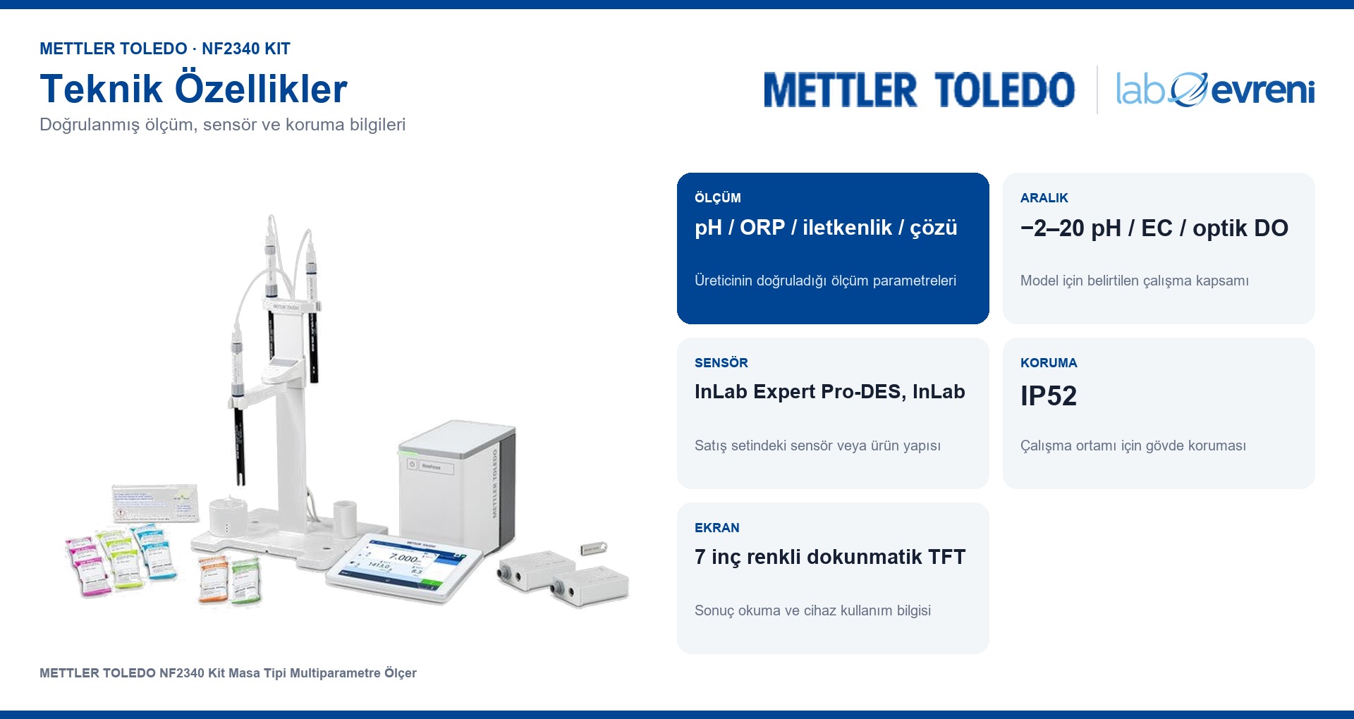 METTLER TOLEDO NF2340 Kit ölçüm kapsamı, sensör ve koruma bilgileri