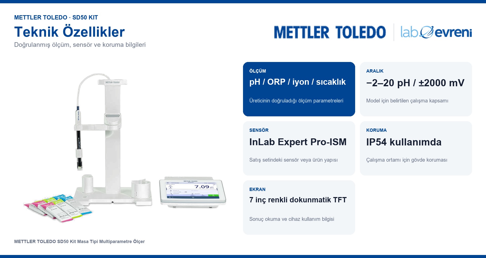 METTLER TOLEDO SD50 Kit ölçüm kapsamı, sensör ve koruma bilgileri