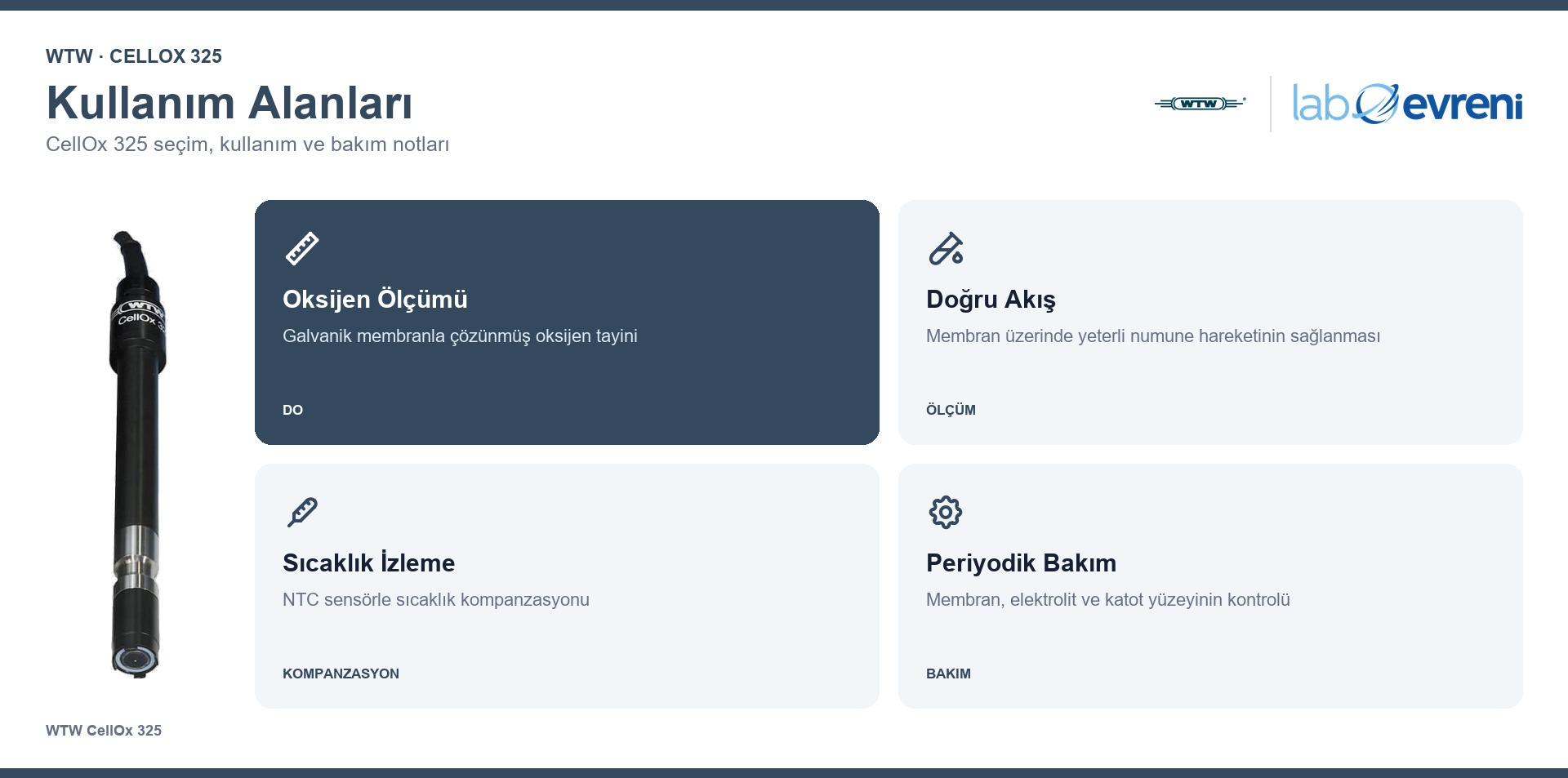 WTW CellOx 325 kullanım, uyumluluk ve bakım bilgileri