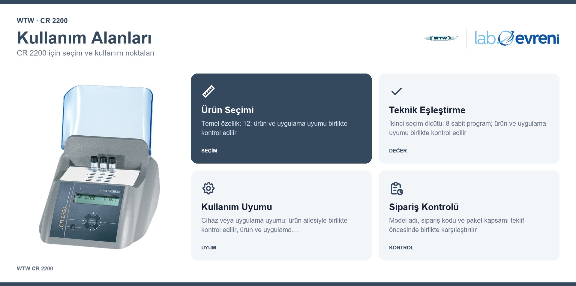 WTW CR 2200 seçim, uyumluluk ve kullanım bilgileri