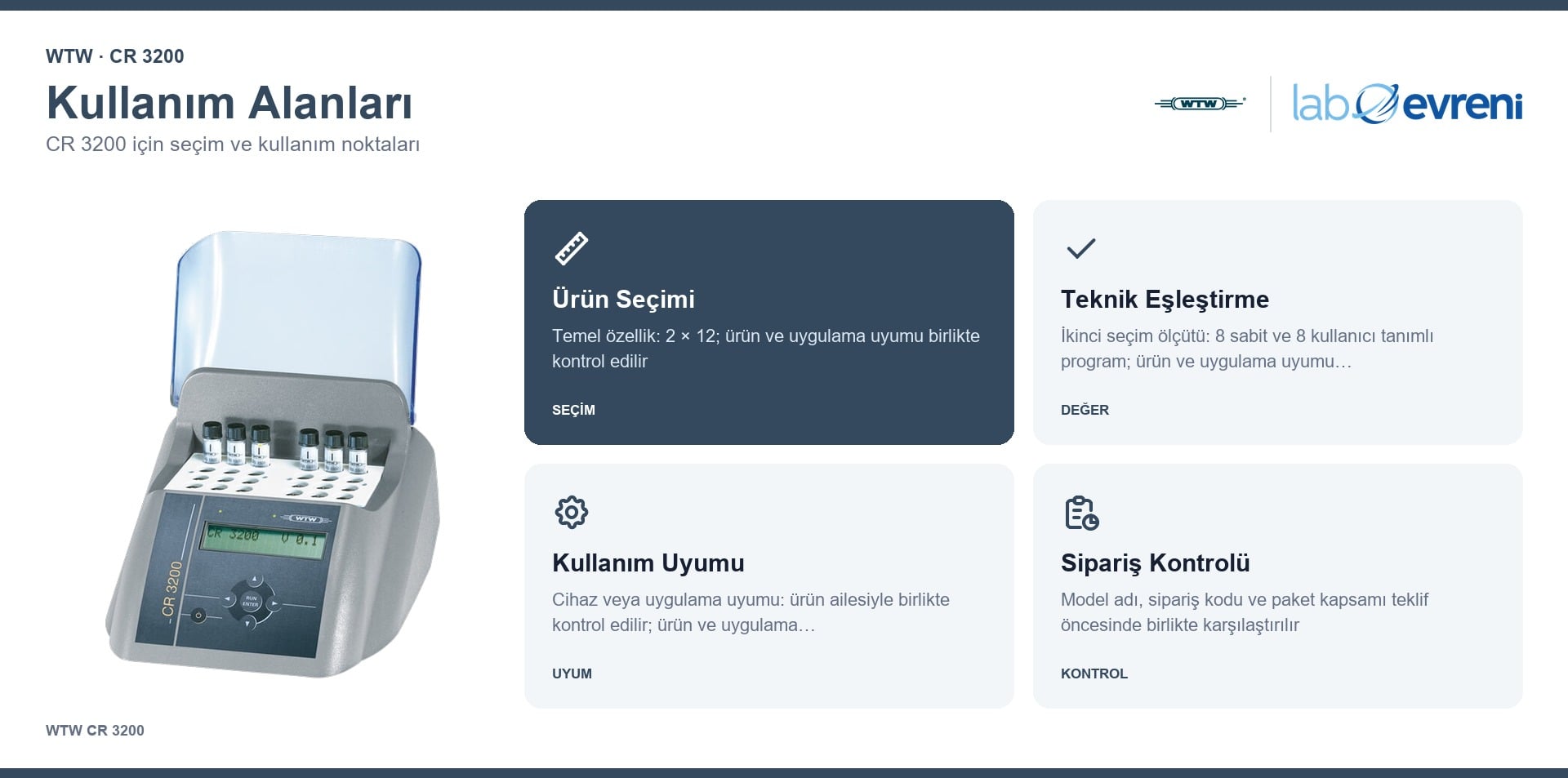 WTW CR 3200 seçim, uyumluluk ve kullanım bilgileri