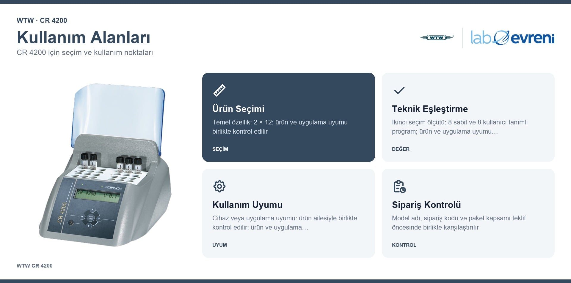 WTW CR 4200 seçim, uyumluluk ve kullanım bilgileri