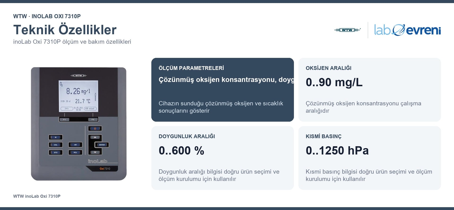 WTW inoLab Oxi 7310P teknik özellikleri ve 1BA300P sipariş kodu
