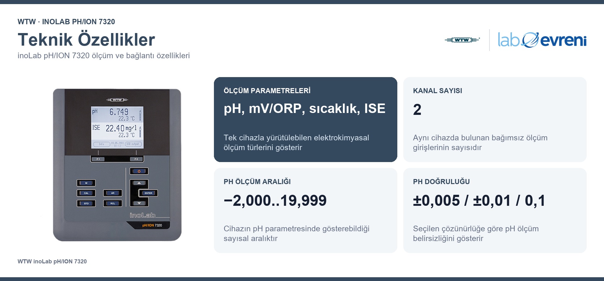 WTW inoLab pH/ION 7320 teknik özellikleri ve 1GA330 sipariş kodu