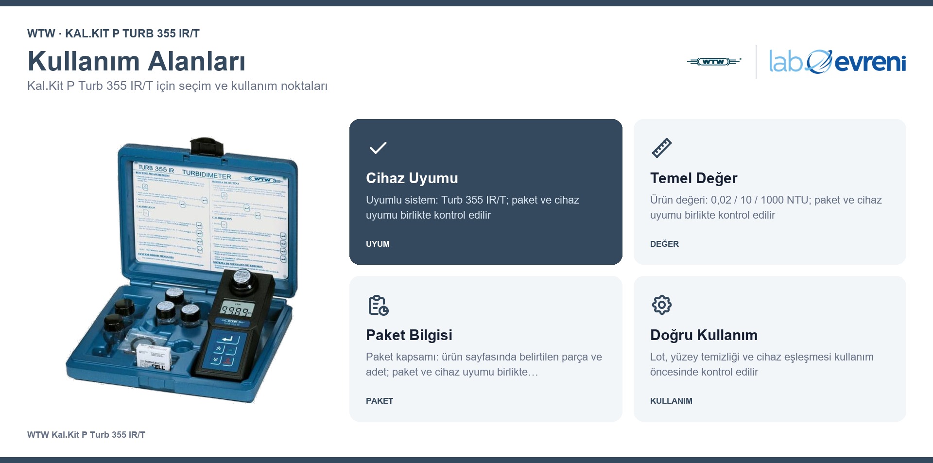 WTW Kal.Kit P Turb 355 IR/T seçim, uyumluluk ve kullanım bilgileri