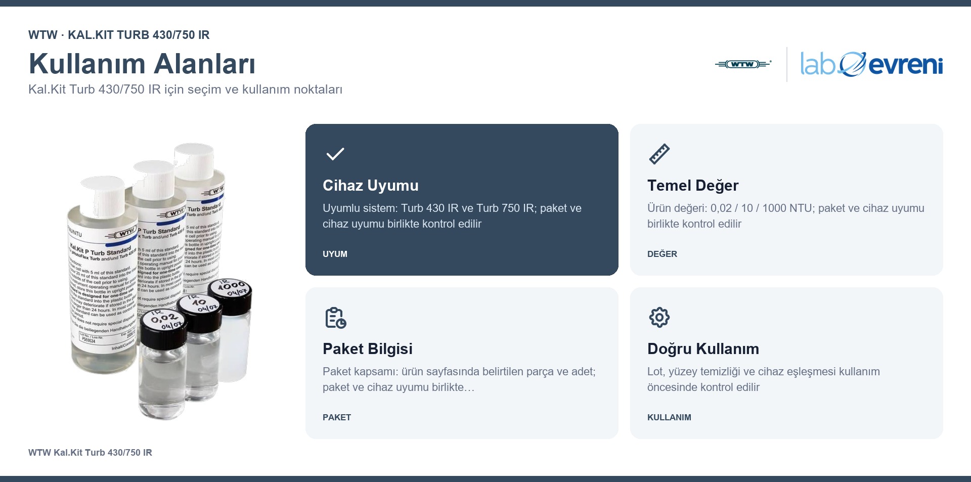 WTW Kal.Kit Turb 430/750 IR seçim, uyumluluk ve kullanım bilgileri