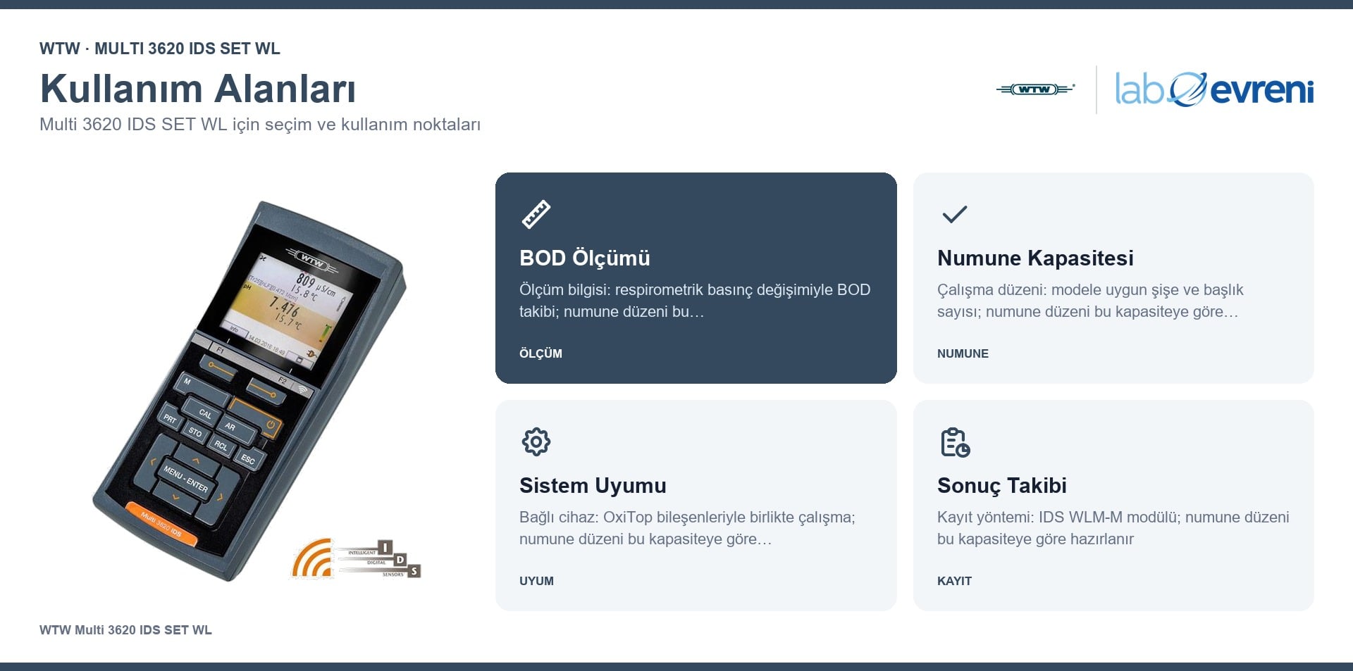 WTW Multi 3620 IDS SET WL seçim, uyumluluk ve kullanım bilgileri