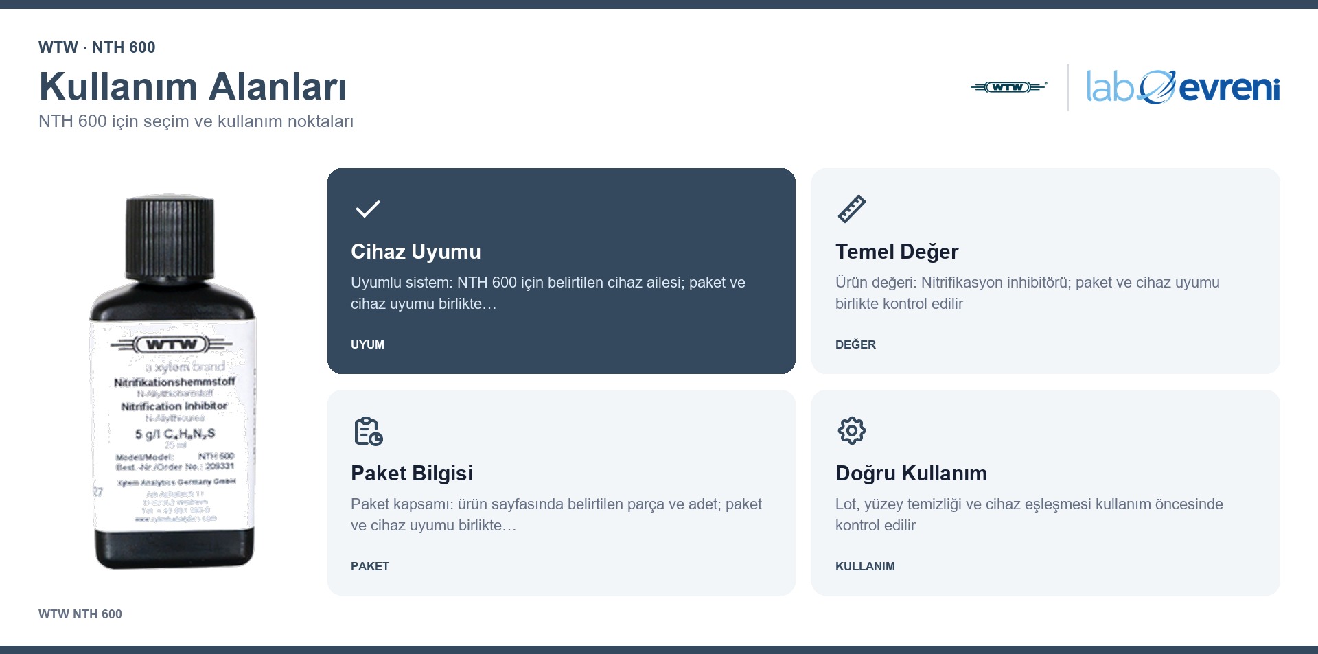 WTW NTH 600 seçim, uyumluluk ve kullanım bilgileri