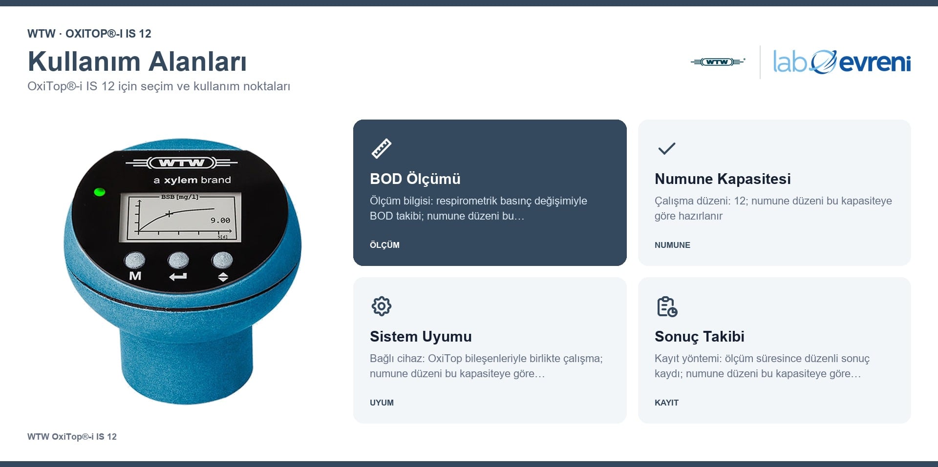 WTW OxiTop®-i IS 12 seçim, uyumluluk ve kullanım bilgileri