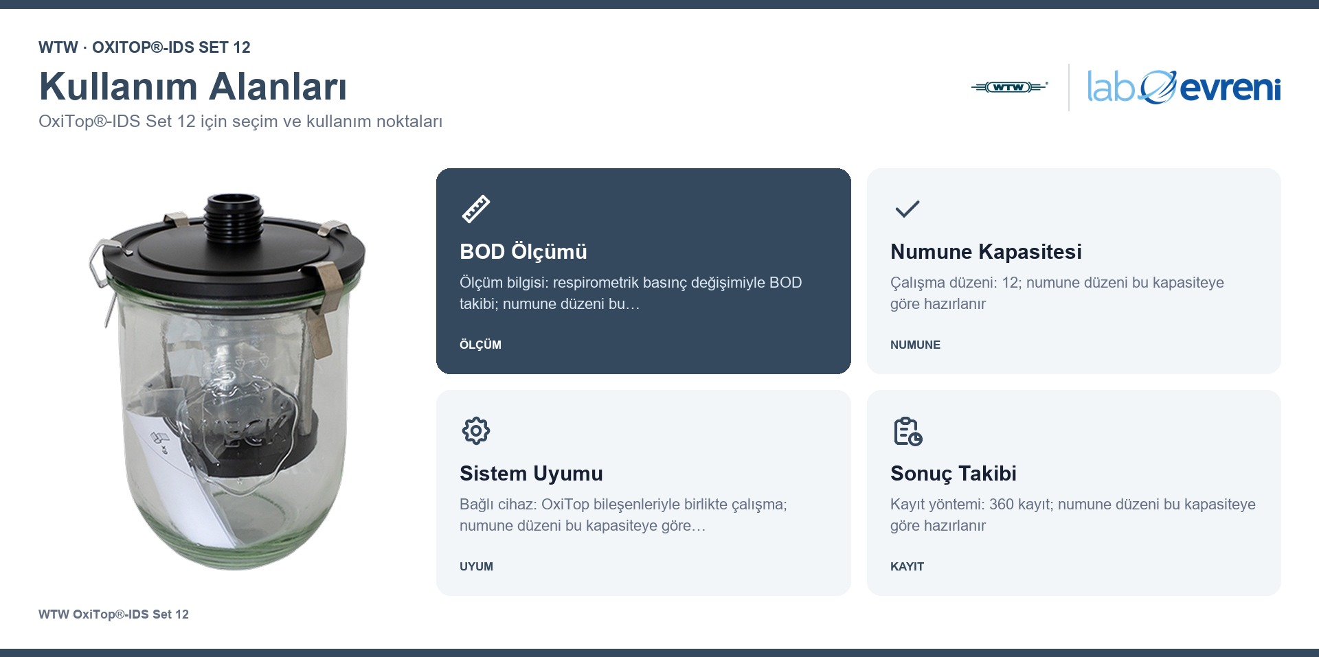 WTW OxiTop®-IDS Set 12 seçim, uyumluluk ve kullanım bilgileri