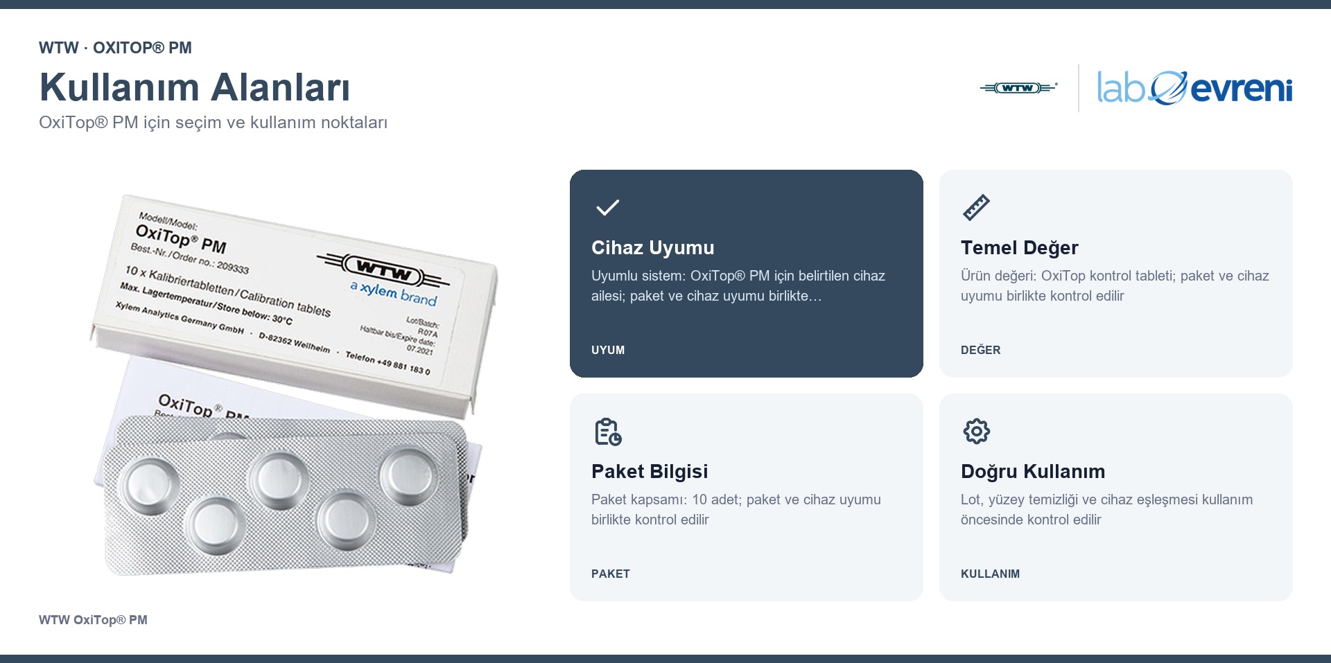 WTW OxiTop® PM seçim, uyumluluk ve kullanım bilgileri