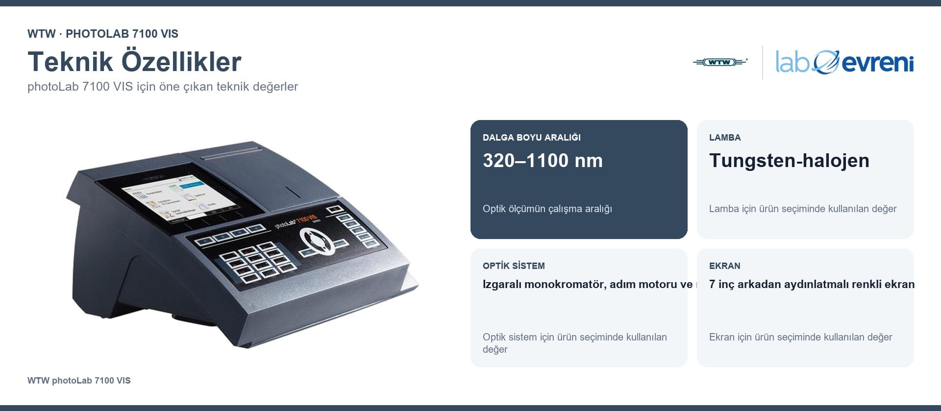 WTW photoLab 7100 VIS teknik özellikleri ve 250203 sipariş kodu
