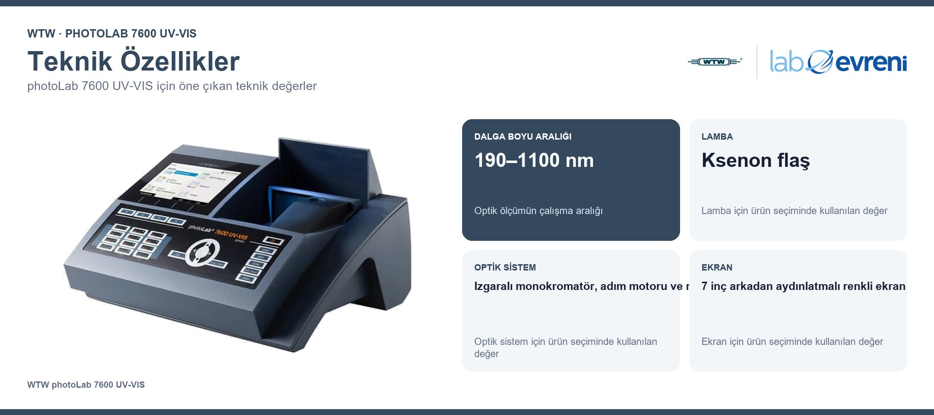 WTW photoLab 7600 UV-VIS teknik özellikleri ve 250204 sipariş kodu