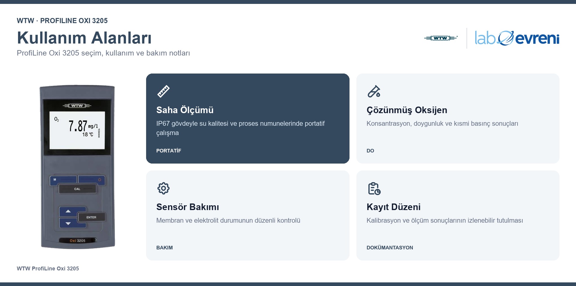 WTW ProfiLine Oxi 3205 kullanım, uyumluluk ve bakım bilgileri