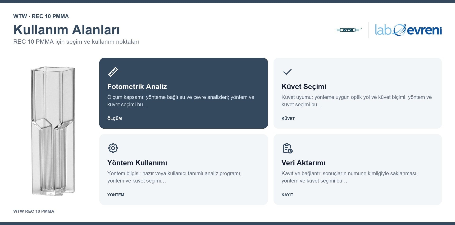 WTW REC 10 PMMA seçim, uyumluluk ve kullanım bilgileri