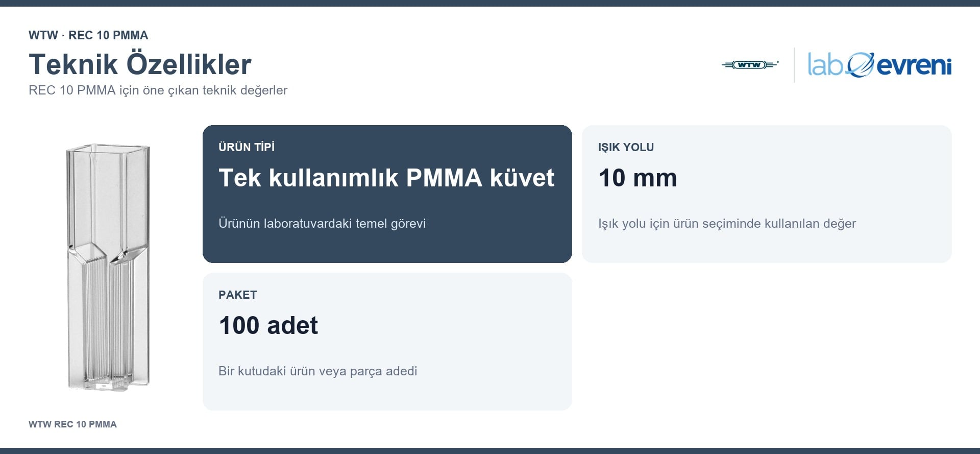 WTW REC 10 PMMA teknik özellikleri ve 250607 sipariş kodu