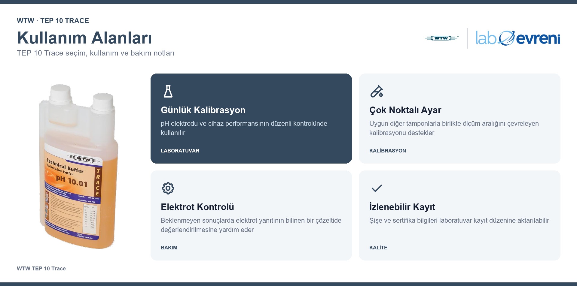 WTW TEP 10 Trace Teknik pH Tampon Çözeltisi kullanım ve seçim notları
