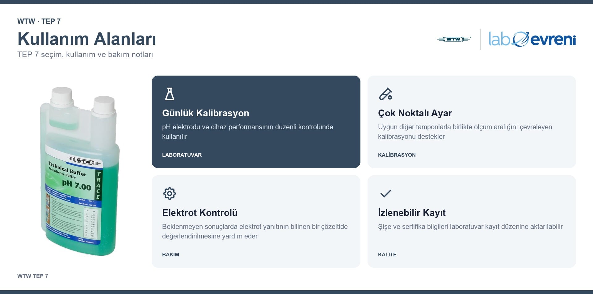 WTW TEP 7 Teknik pH Tampon Çözeltisi kullanım ve seçim notları