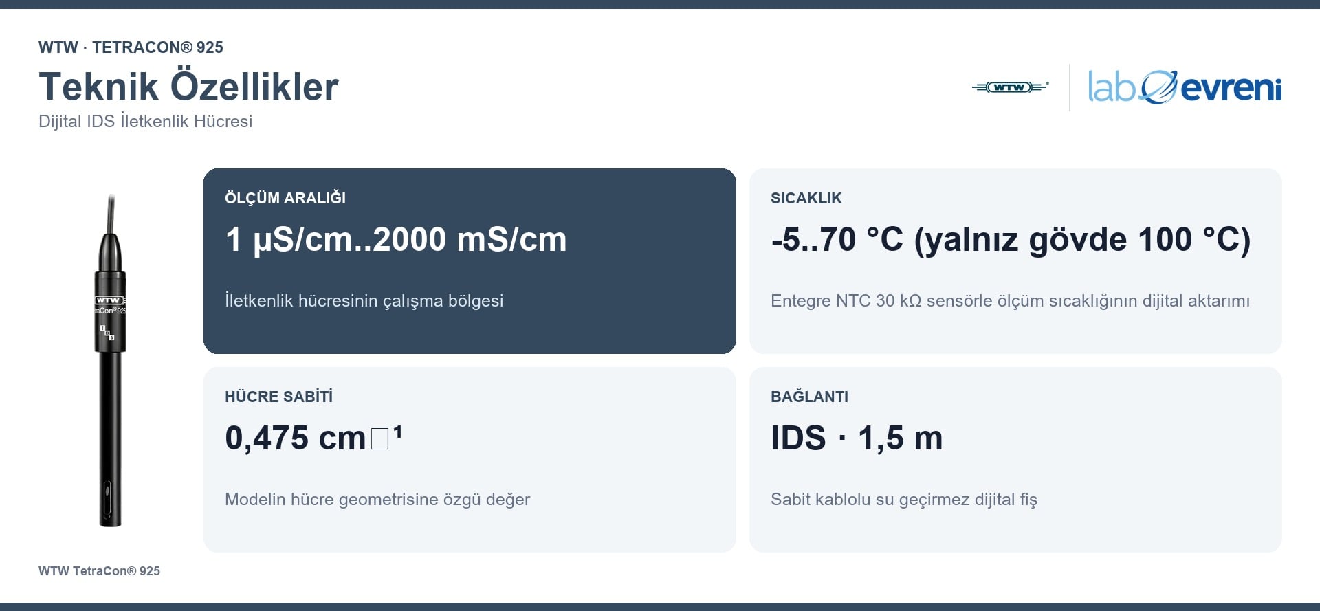 WTW TetraCon® 925 teknik özellikleri ve 301710 sipariş kodu